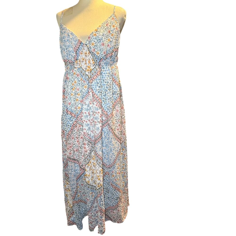 Liberty Love Maternity Floral Patchwork Maxi Dress, Boho Coastal, Size XL, NWT